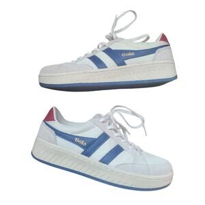 Gola Grandslam Trident Womens Size 7 White Blue Retro Court Sneakers EUC
